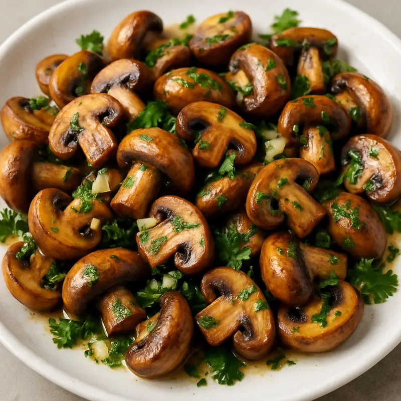 Gebratene Pilze mit Knoblauch und Petersilie