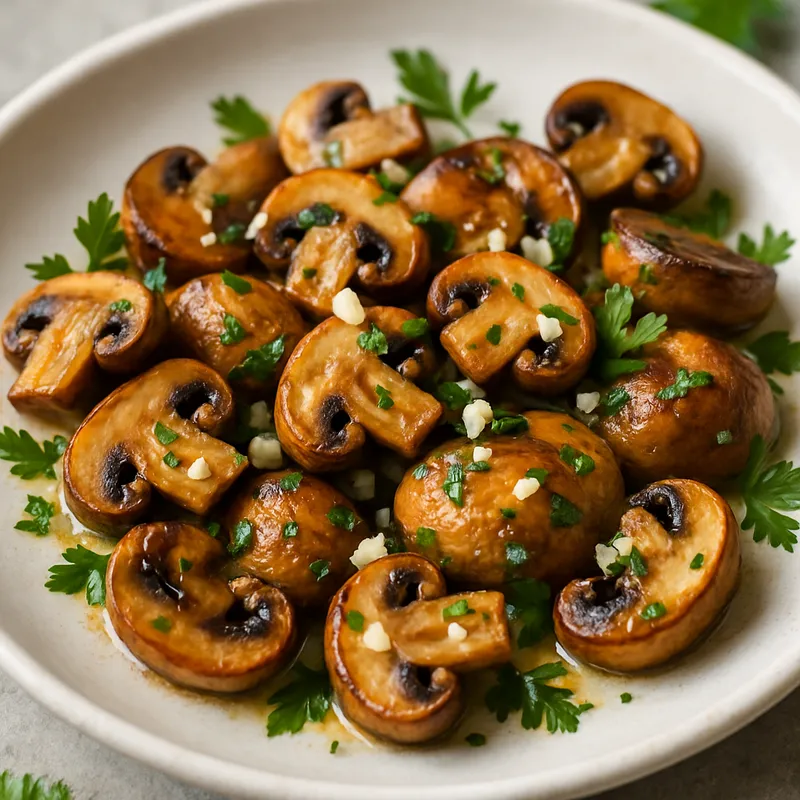 Gebratene Pilze mit Knoblauch und Petersilie
