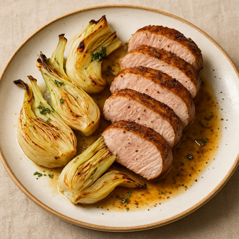 Gebratenes Schweinefilet mit Fenchel