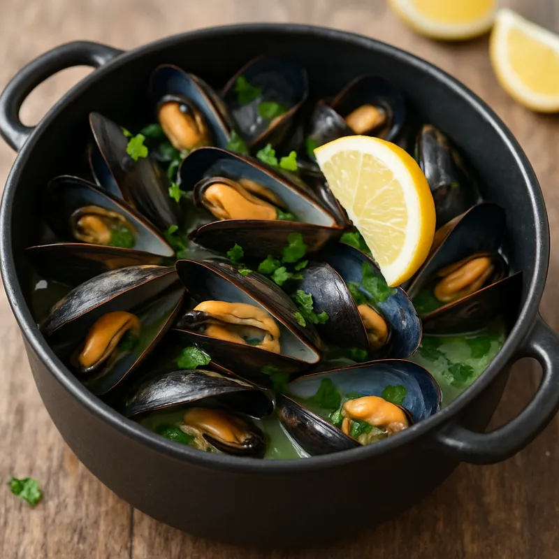 Gedämpfte Miesmuscheln in Weißwein