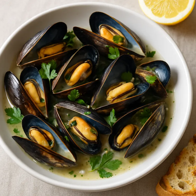 Gedämpfte Muscheln in Weißwein