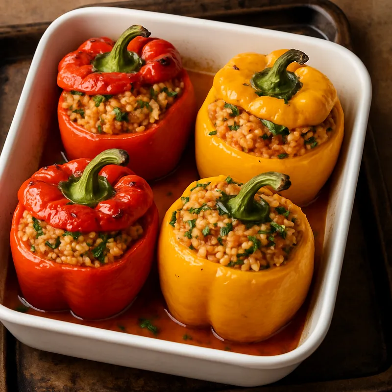 Gefüllte Paprika mit Reis aus dem Ofen