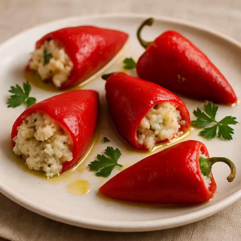 Gefüllte Pimientos mit Salzkabeljau