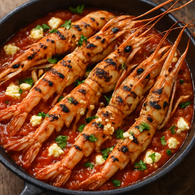 Gegrillte Kaisergranat Saganaki