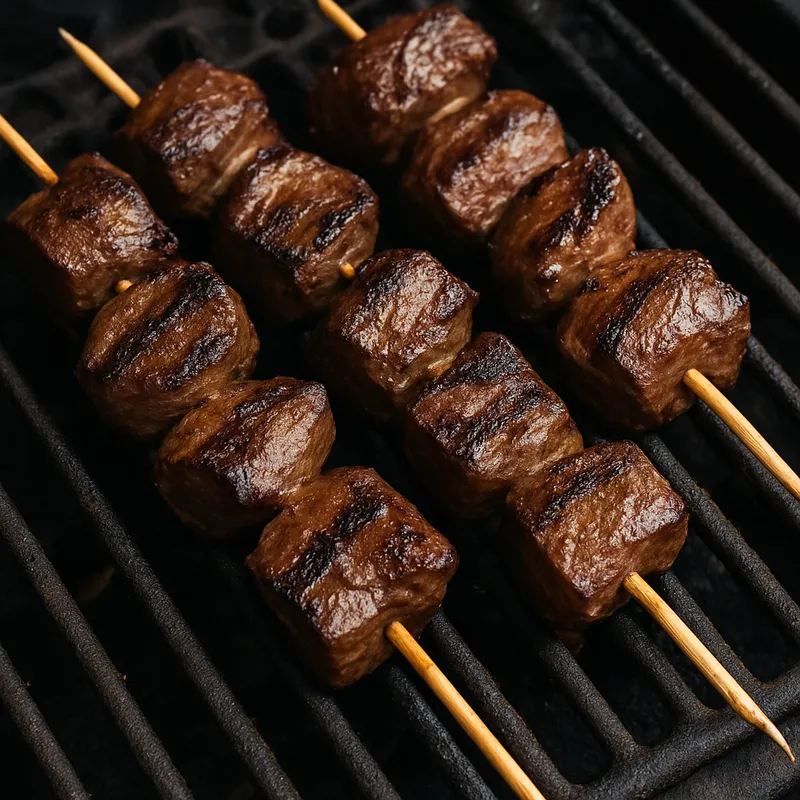 Gegrillte Rinderherzspieße
