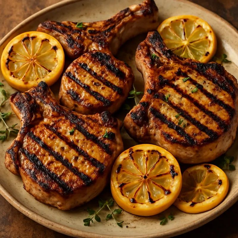 Gegrillte Schweinekoteletts mit Zitrone