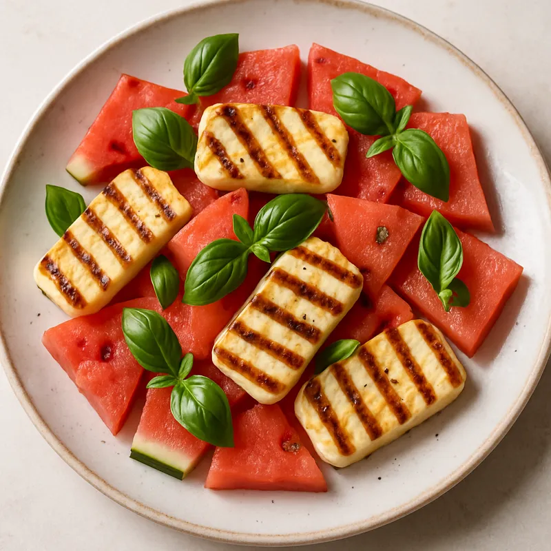 Gegrillter Halloumi mit Wassermelone