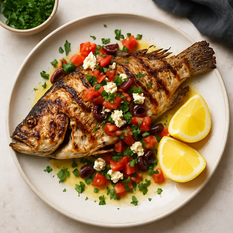 Gegrillter Zackenbarsch auf griechische Art