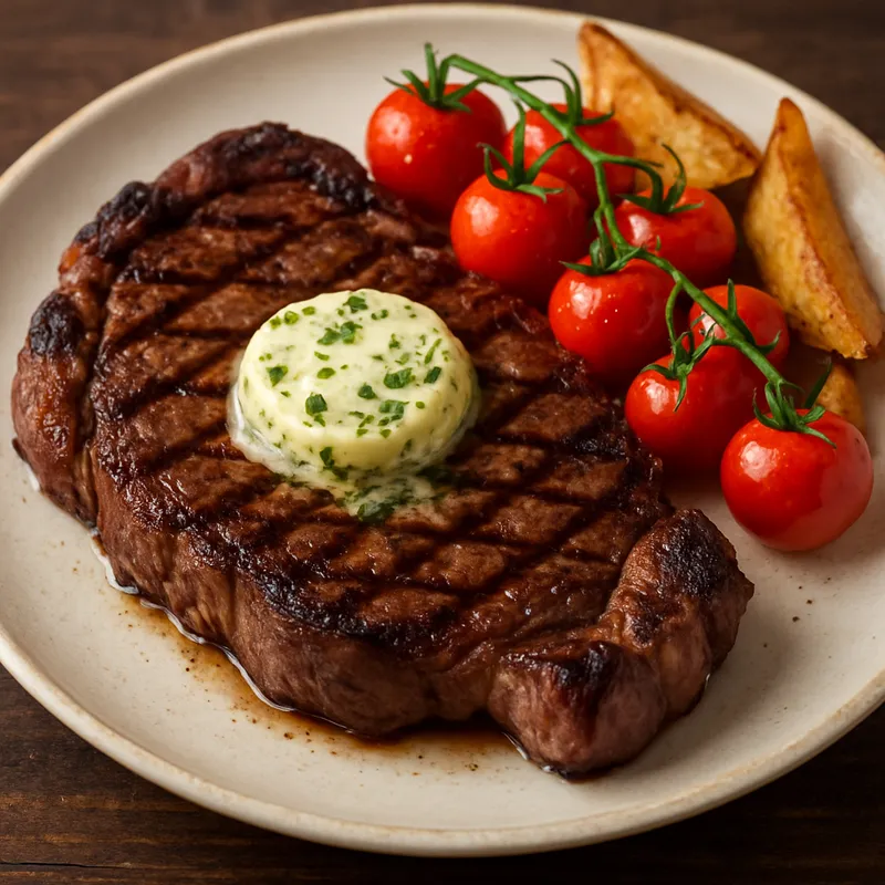 Gegrilltes Rinder-Entrecôte mit Knoblauchbutter