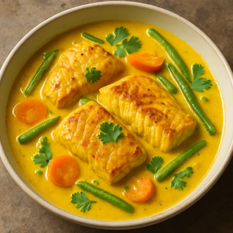 Gelbes Curry mit Fisch