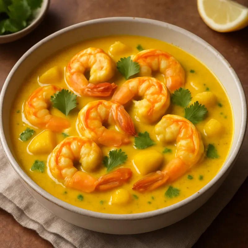 Gelbes Curry mit Garnelen