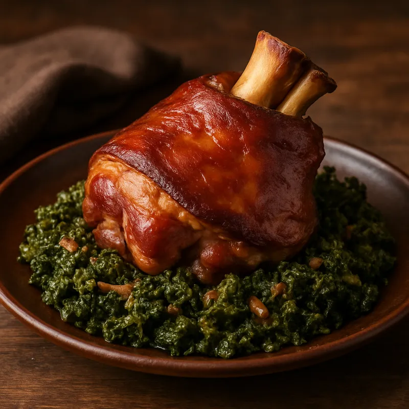 Geräucherter Schweinshaxen mit Grünkohl