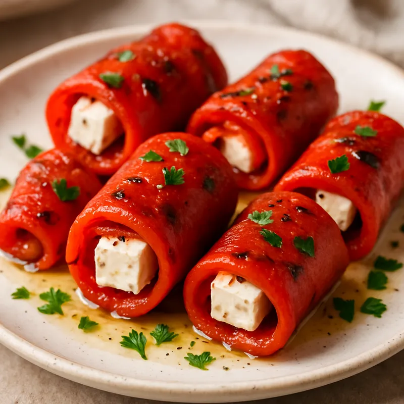 Geröstete Paprikaröllchen mit Feta