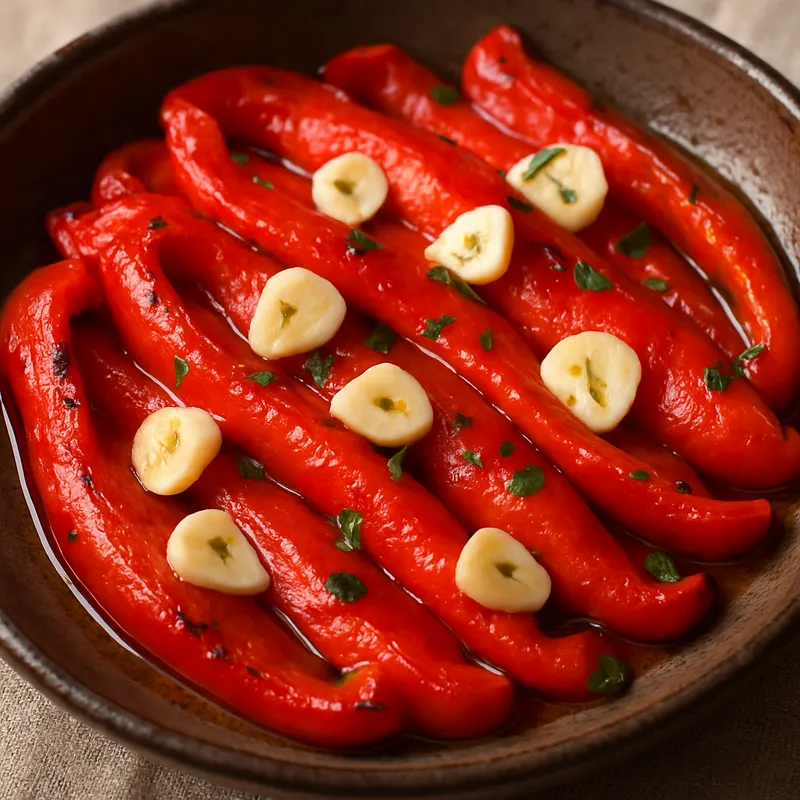 Geröstete rote Paprika mit Knoblauch