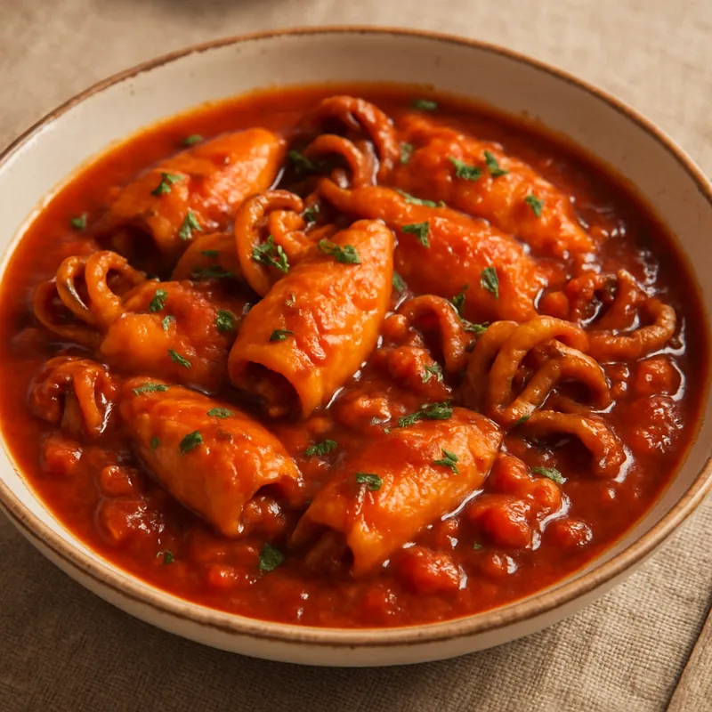 Geschmorter Tintenfisch in Tomatensoße