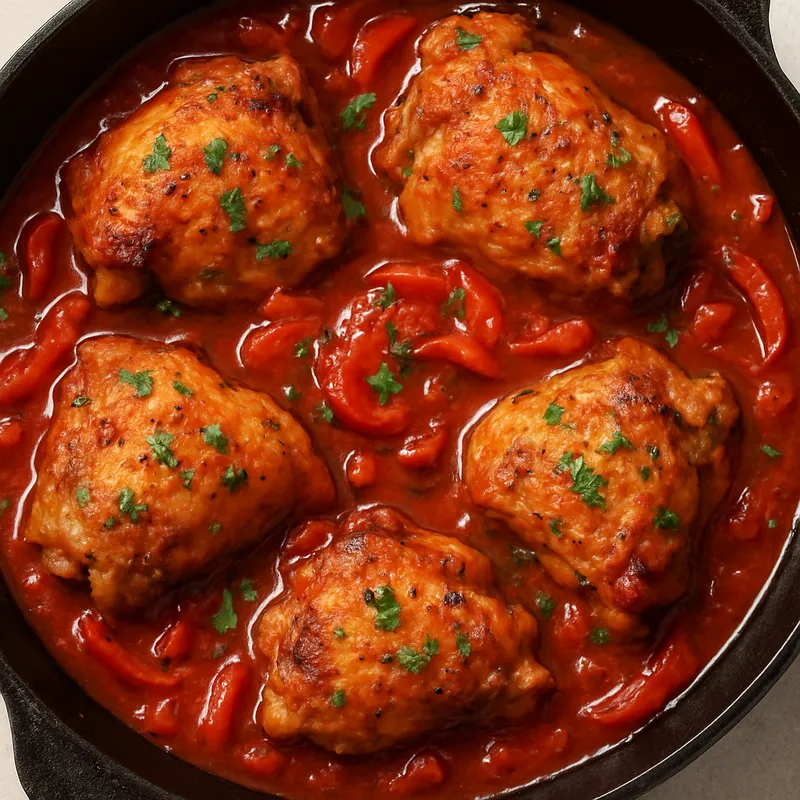 Geschmortes Hähnchen in Tomatensauce