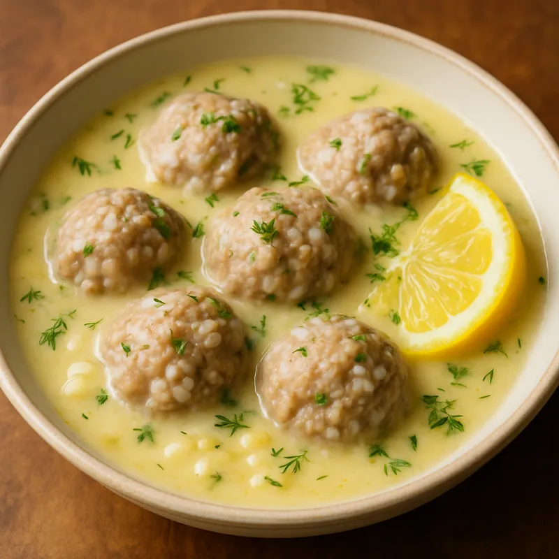 Giouvarelakia-Suppe (Reisfleischbällchensuppe)