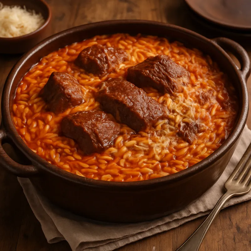 Giouvetsi (Kritharaki-Fleisch-Auflauf)