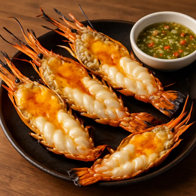 Goong Mae Nam Pao (Gegrillte Flussgarnelen)