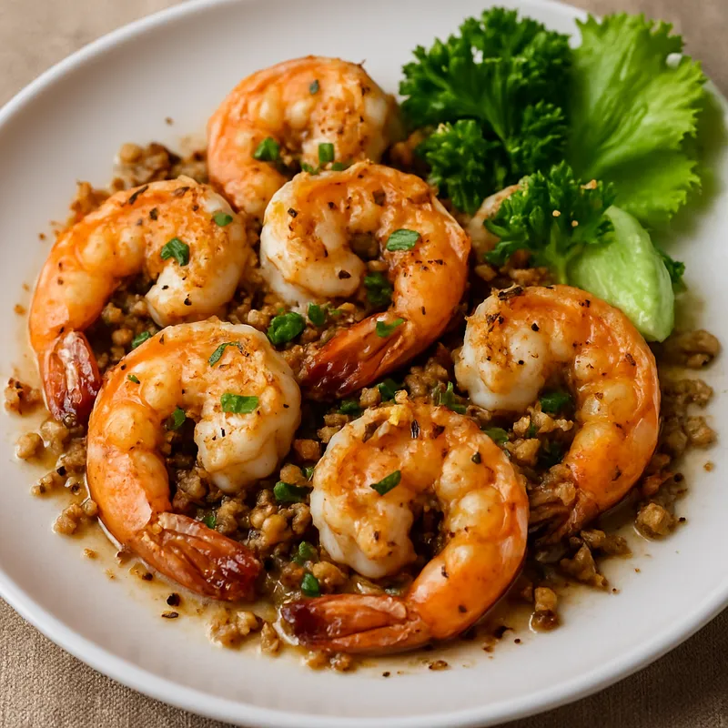 Goong Pad Kratiam (Garnelen mit Knoblauch und Pfeffer)