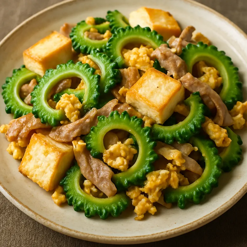 Goya Champuru (Okinawanisches Bittere-Melone-Pfannengericht)