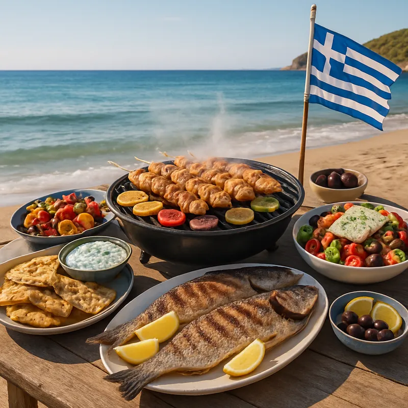 Griechisches Sommer-Barbecue am Strand