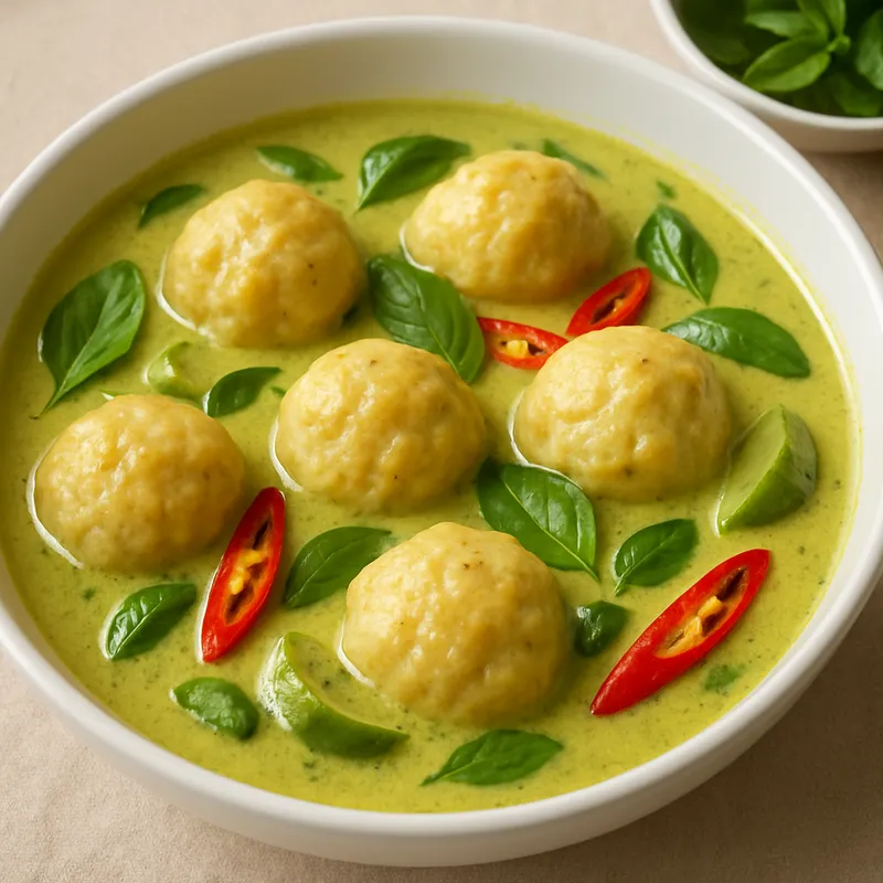 Grünes Curry mit Fischbällchen