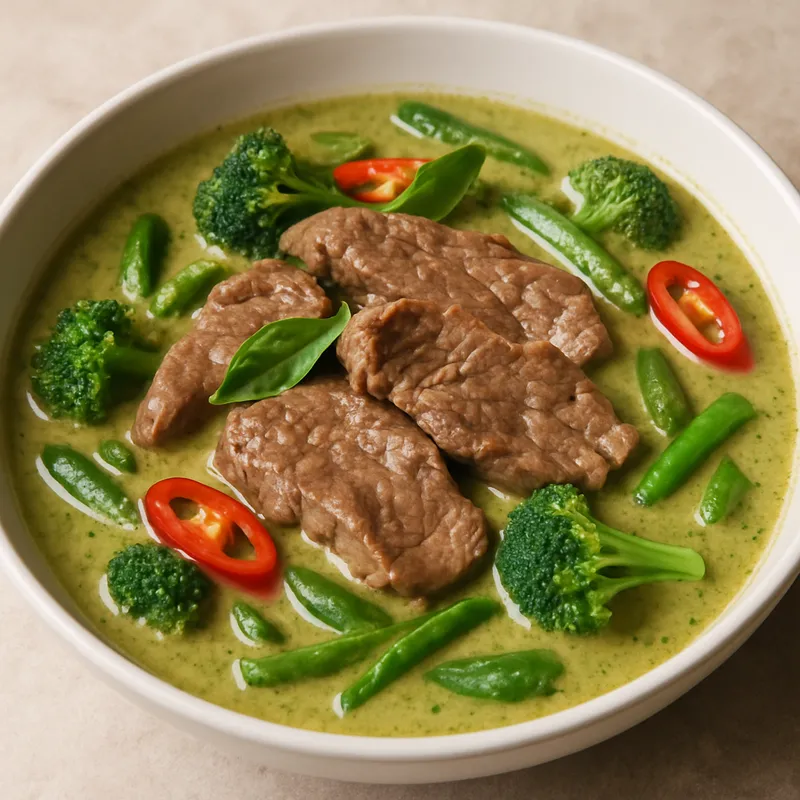 Grünes Curry mit Rindfleisch
