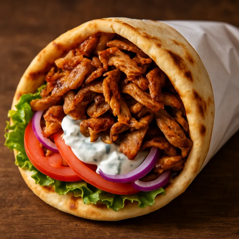 Gyros Pita (Schweinefleisch-Gyros im Fladenbrot)