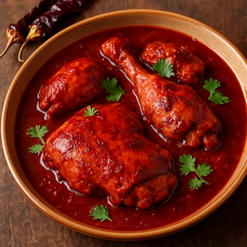 Hähnchen in Guajillo-Chilisauce