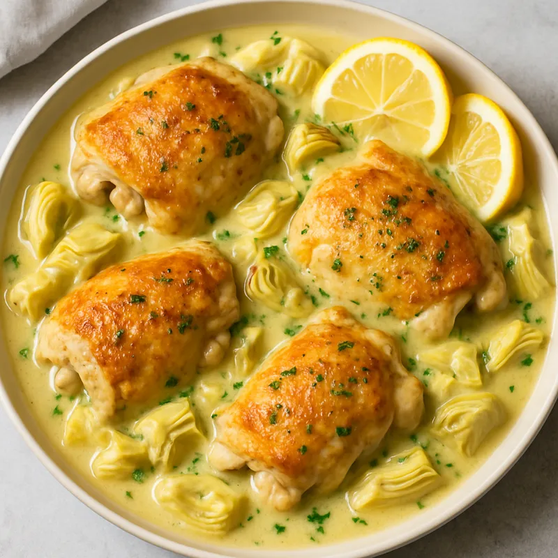 Hähnchen mit Artischocken Avgolemono (Griechische Zitronen-Ei-Sauce)