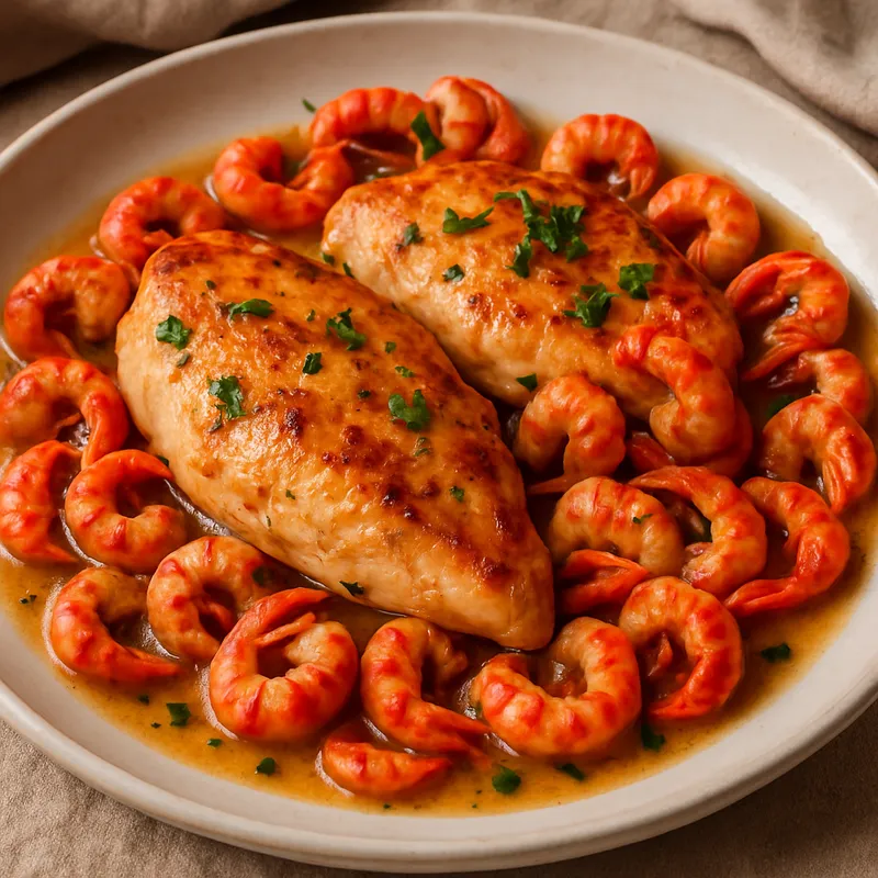 Hähnchen mit Flusskrebsen