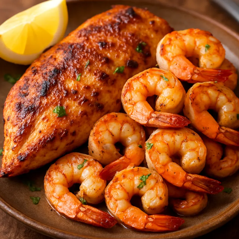 Hähnchen mit Garnelen