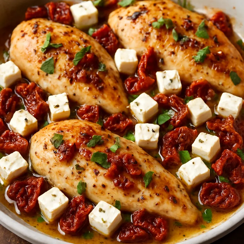 Hähnchen mit getrockneten Tomaten und Feta