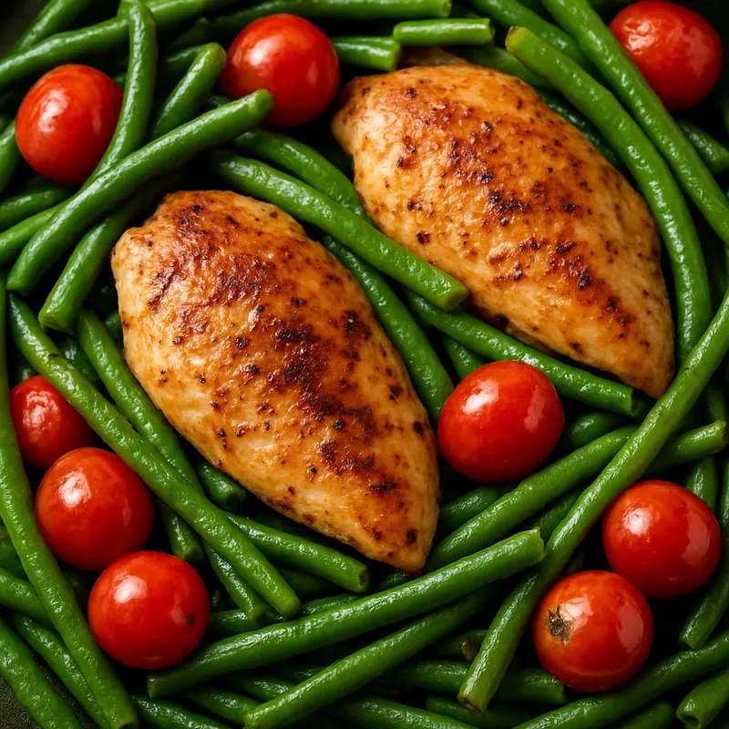 Hähnchen mit grünen Bohnen und Tomaten