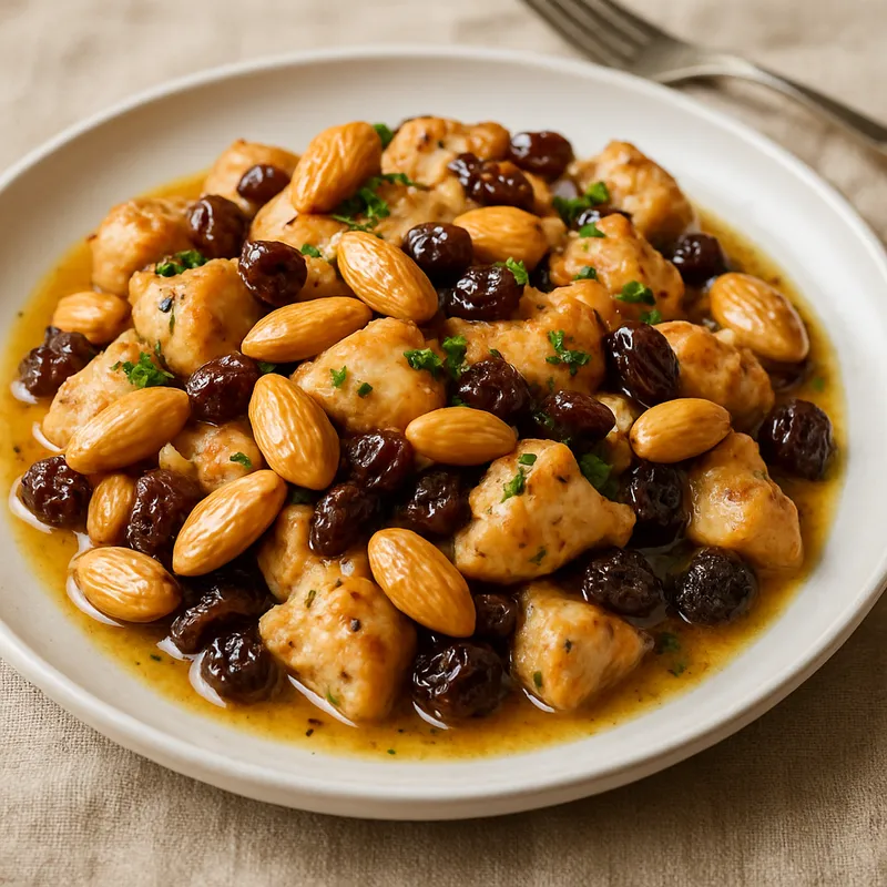 Hähnchen mit Mandeln und Rosinen