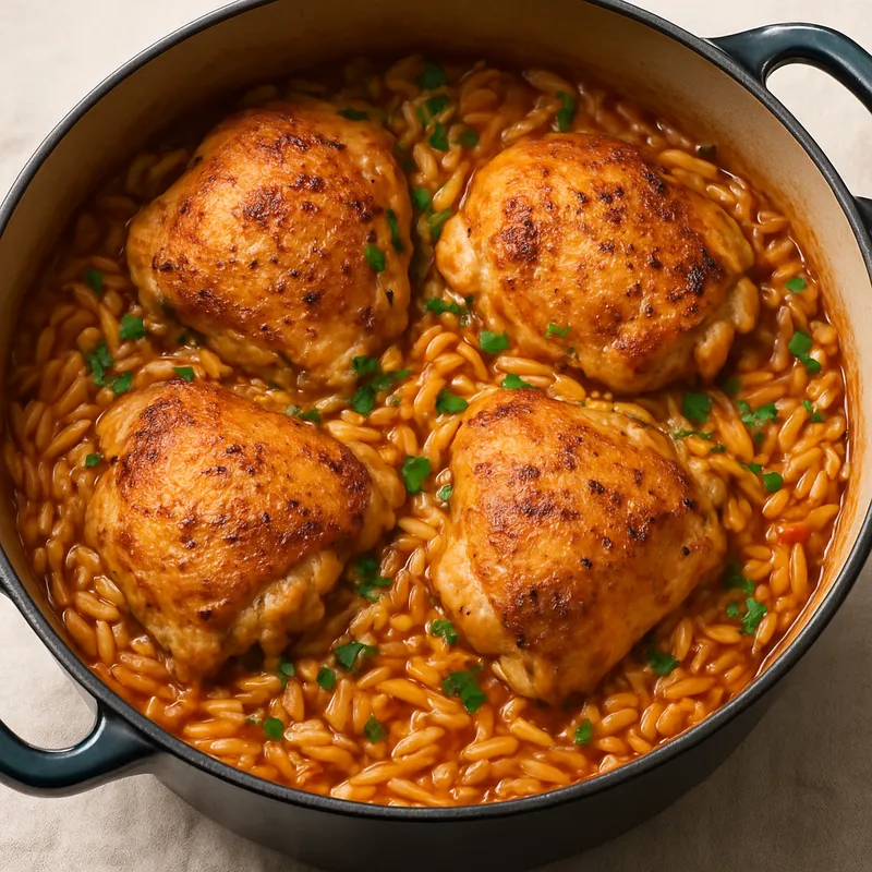 Hähnchen mit Orzo aus einem Topf