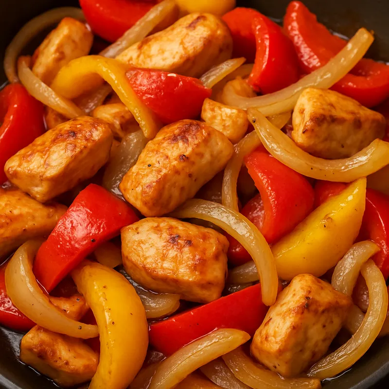 Hähnchen mit Paprika und Zwiebeln