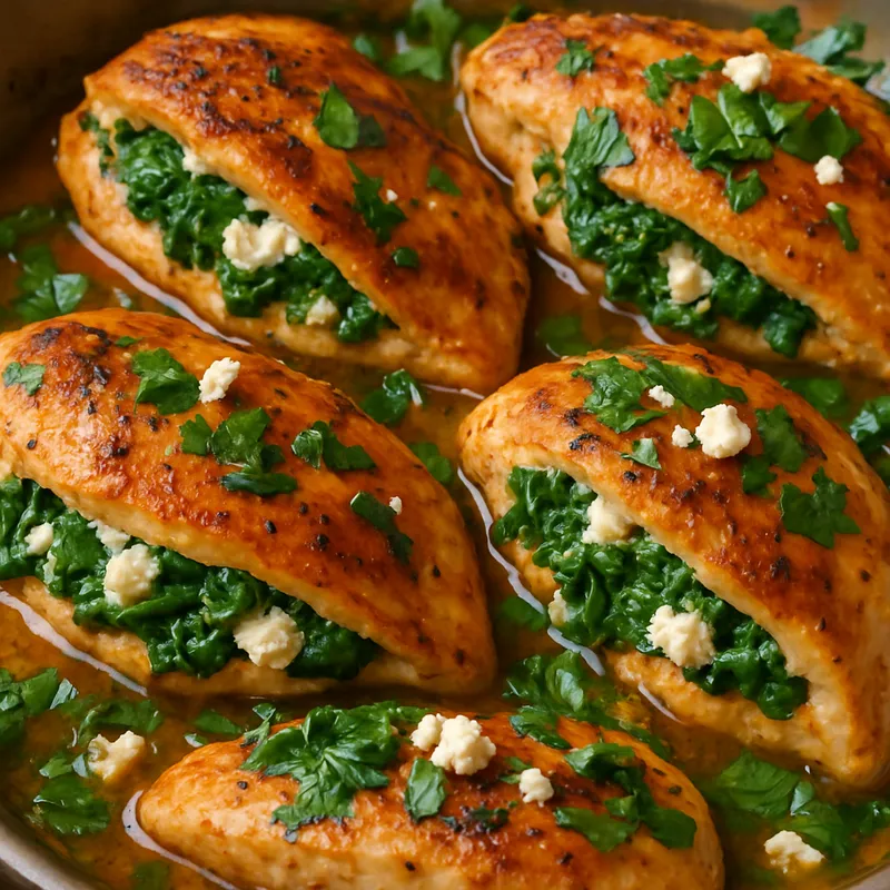Hähnchen mit Spinat und Feta
