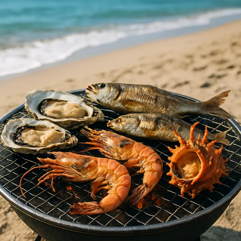 Hamayaki (Am Strand gegrillte Meeresfrüchte)