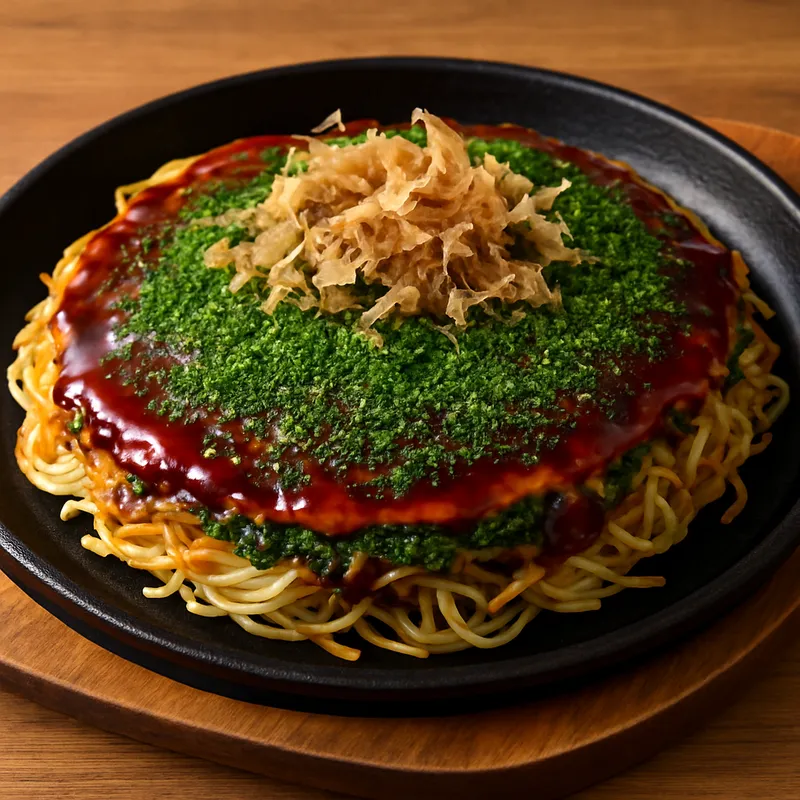 Hiroshima Okonomiyaki (Herzhafte Pfannkuchen nach Hiroshima-Art)