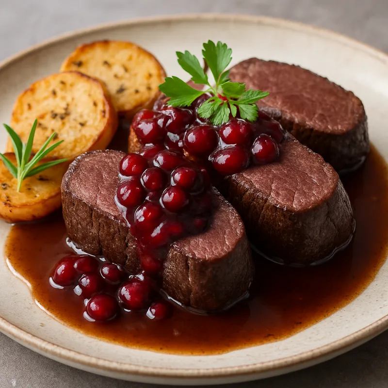 Hirsch-Noisettes mit Preiselbeeren