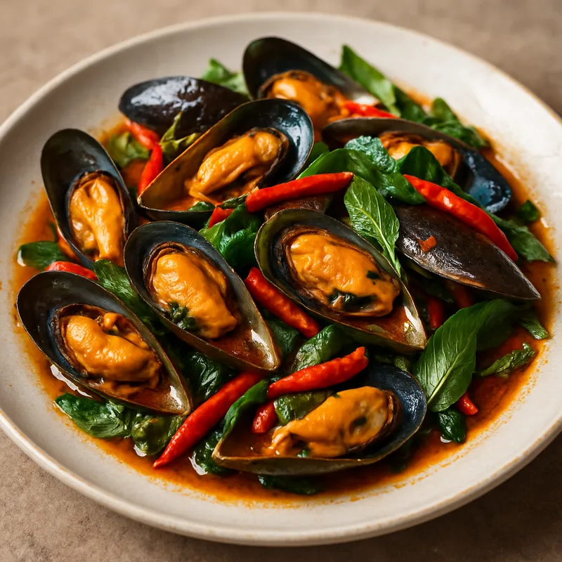 Hoi Lai Pad Prik (Muscheln mit Chili gebraten)