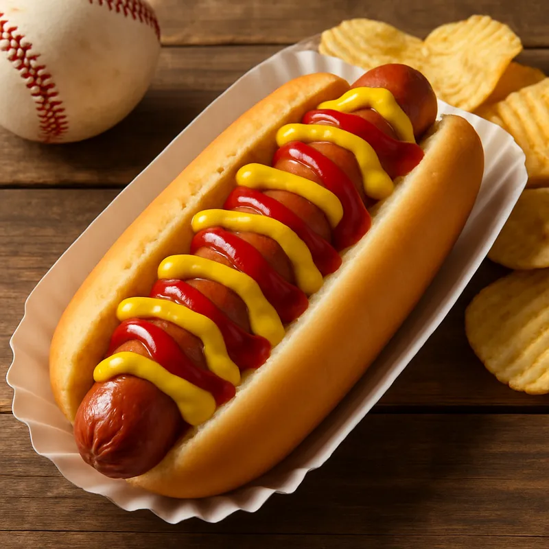Hot Dog Klassiker nach Ballpark-Art