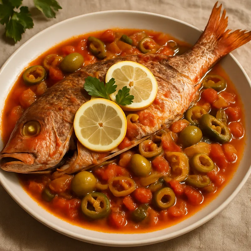 Huachinango a la Veracruzana (Roter Schnapper nach Veracruz-Art)