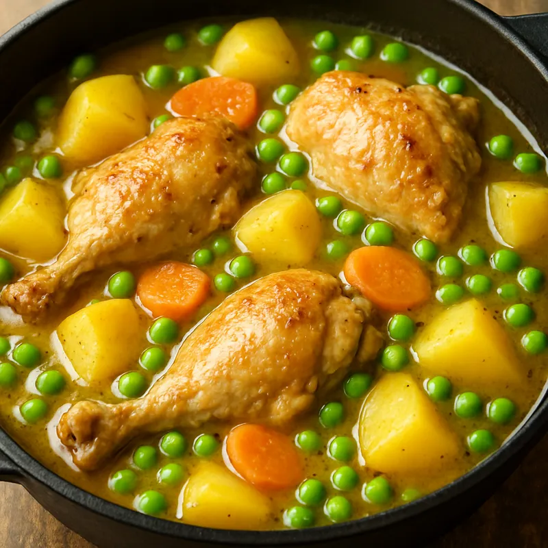Hühnereintopf mit Kartoffeln und Erbsen