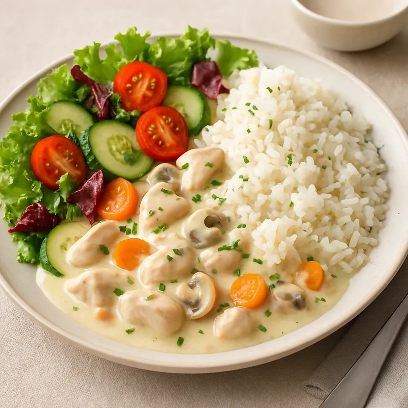 Hühnerfrikassee mit Salat