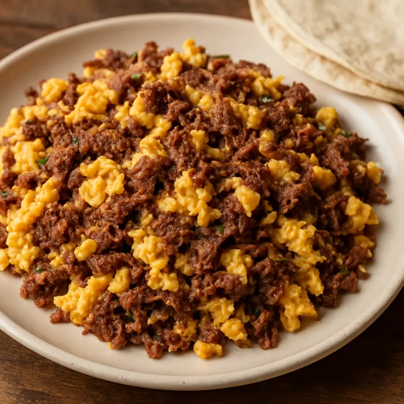 Huevos Con Machaca (Rührei mit getrocknetem Rindfleisch)