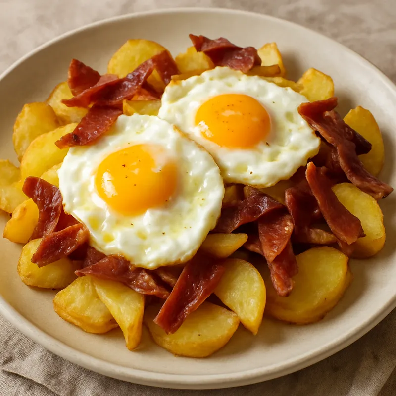 Huevos Estrellados (Gebrochene Eier auf Kartoffeln)