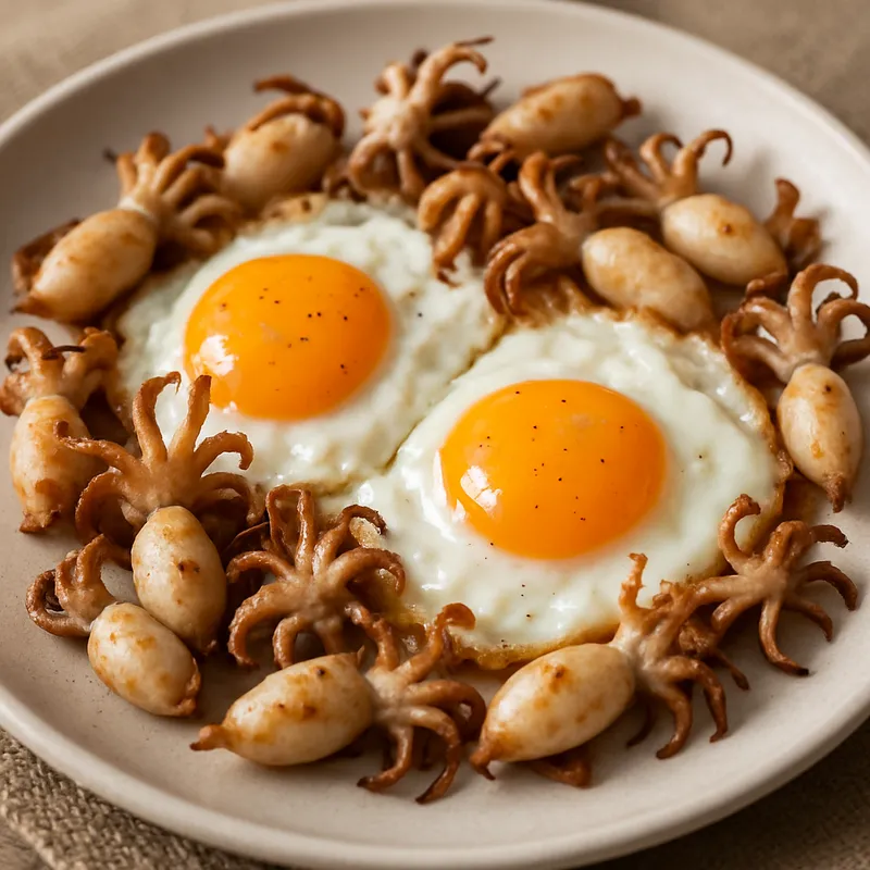 Huevos Fritos Con Puntillas (Spiegeleier mit kleinen Tintenfischen)